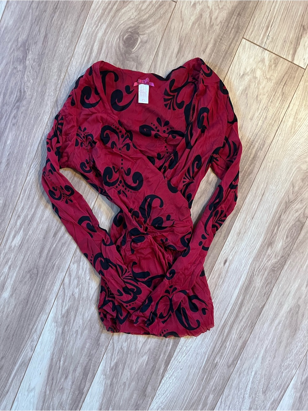 Y2K floral red & black ballet wrap top